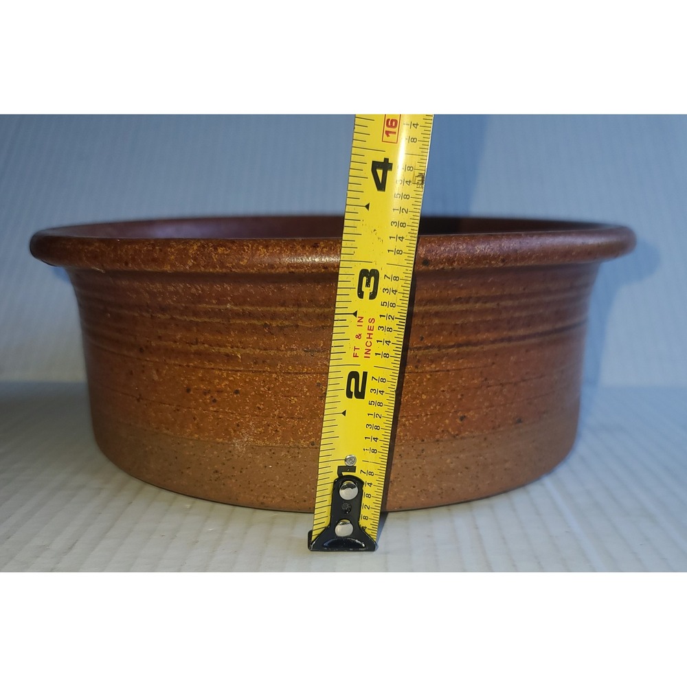 Hand Thrown Pottery Terracotta Speckled Brown Stoneware Bowl Planter Signed 8.5" - Picture 8 of 9